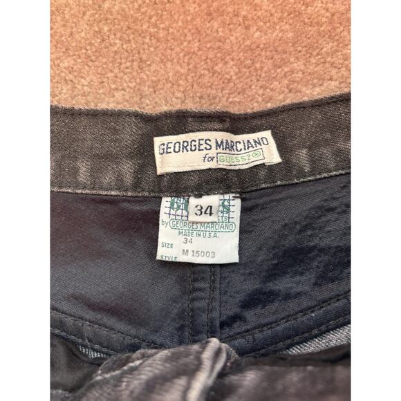 Vintage Guess 32x34 Georges Marciano Jeans Black Denim Leather Trim Yoke - Picture 5 of 11